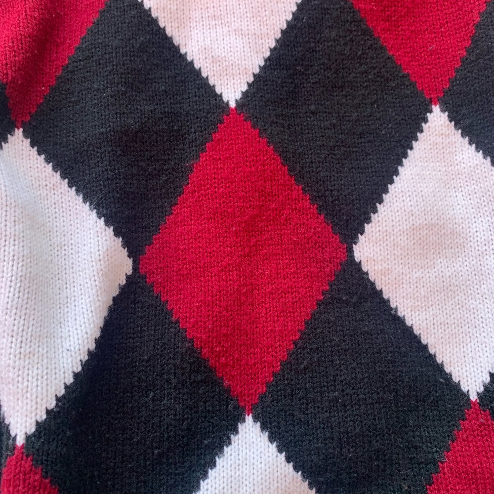 Argyle Patterned Sweater Dress - Black, Red, and White - Picture 4 of 6